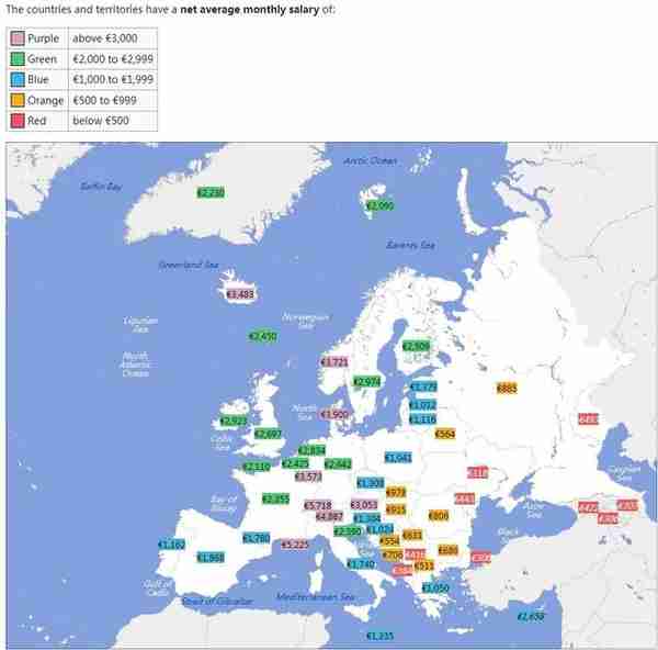 2021年欧洲各国平均工资水平