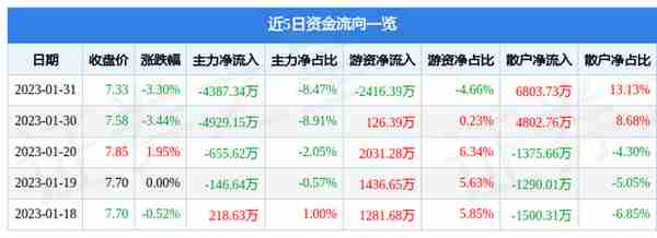 南方航空（600029）1月31日主力资金净卖出4387.34万元